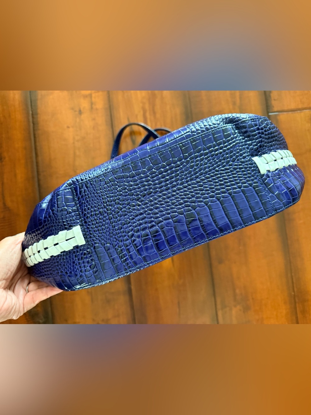 Brahmin Royal Blue Croc-Embossed Shoulder Tote with Ivory Accents - Picture 5 of 5